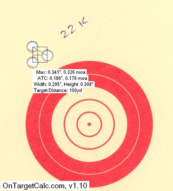 35gn Hornady VMAX @ 100m.